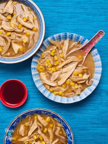 Chicken, Mushroom and Sweetcorn Soup pinchofnom.com