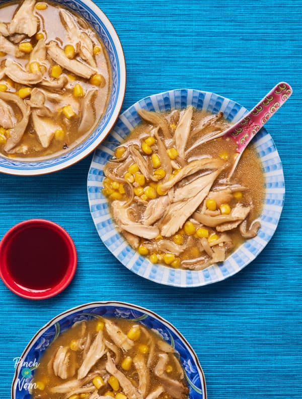 Chicken, Mushroom and Sweetcorn Soup pinchofnom.com