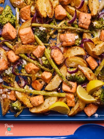 Salmon, Broccoli and Potato Bake pinchofnom.com