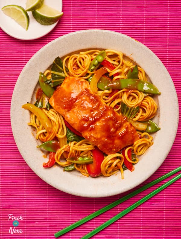 Teriyaki Chilli Salmon pinchofnom.com