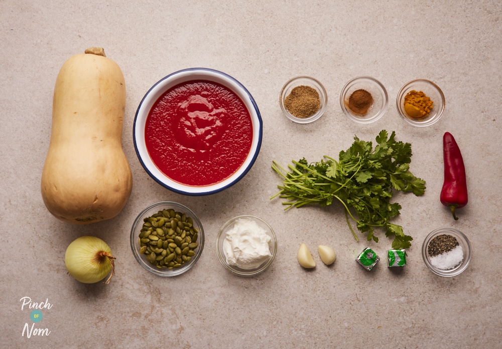 Ingredients for Curried Butternut Squash laid out on countertop.