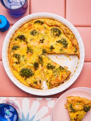 Smoked Salmon and Broccoli Quiche pinchofnom.com