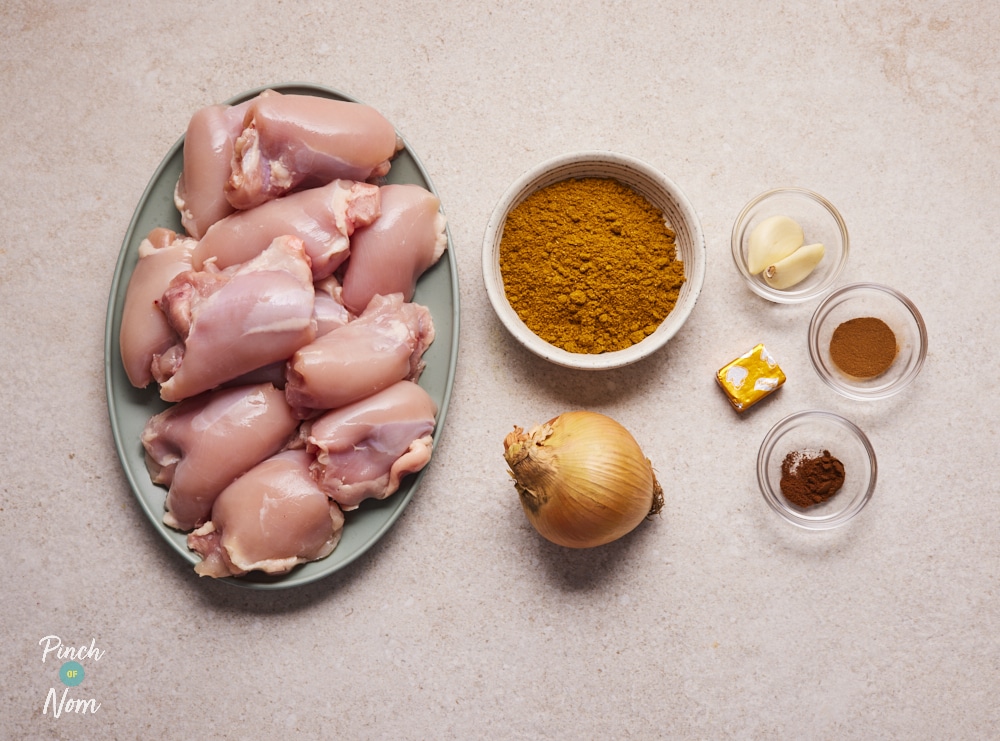 Easy Chicken Curry ingredients laid out on counter.