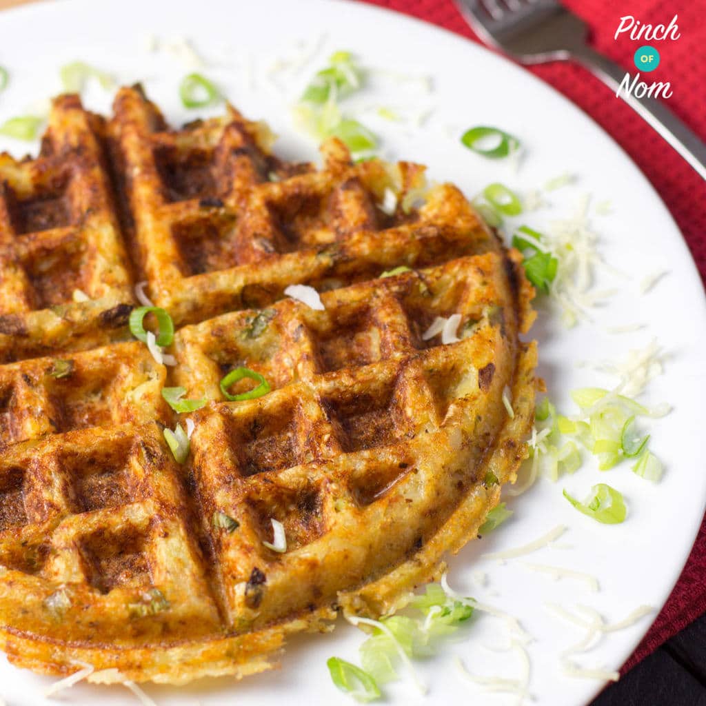 Potato, Cheese and Onion Waffles pinchofnom.com