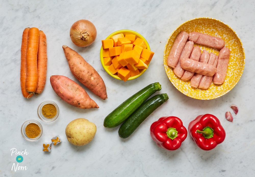 Curried Sausages - Pinch of Nom Slimming Recipes