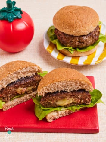 Cheese Stuffed Burgers pinchofnom.com