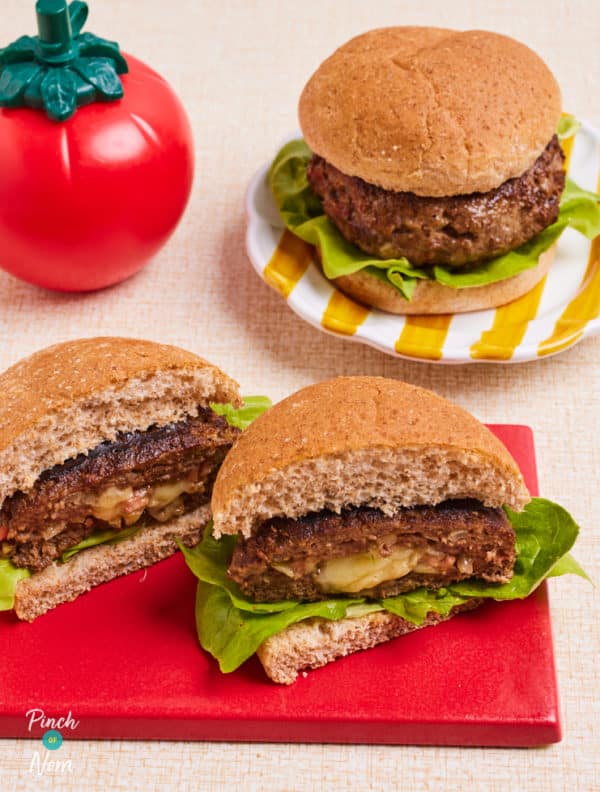Cheese Stuffed Burgers pinchofnom.com