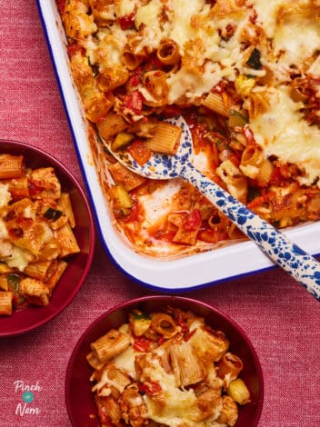 Turkey Ratatouille Pasta Bake pinchofnom.com