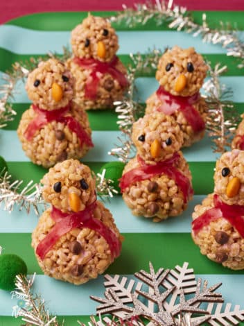 Rice Krispie Marshmallow Snowmen pinchofnom.com