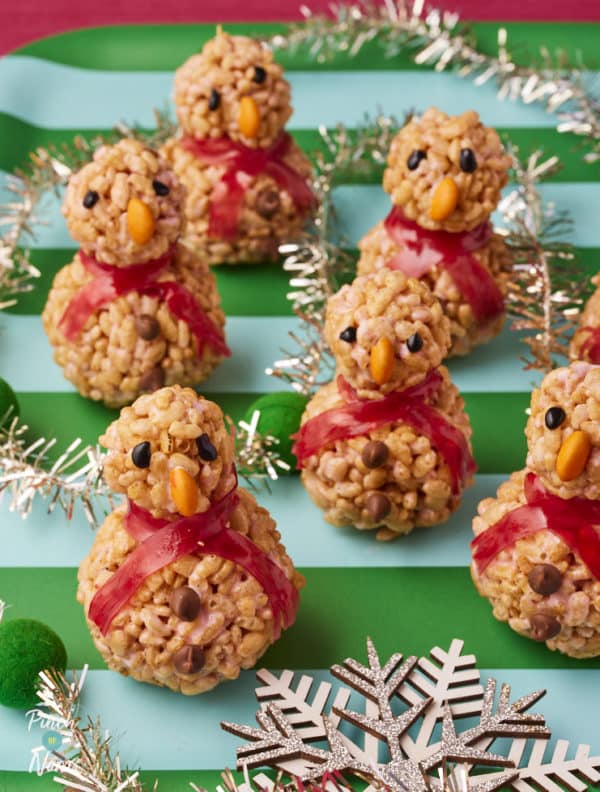 Rice Krispie Marshmallow Snowmen pinchofnom.com