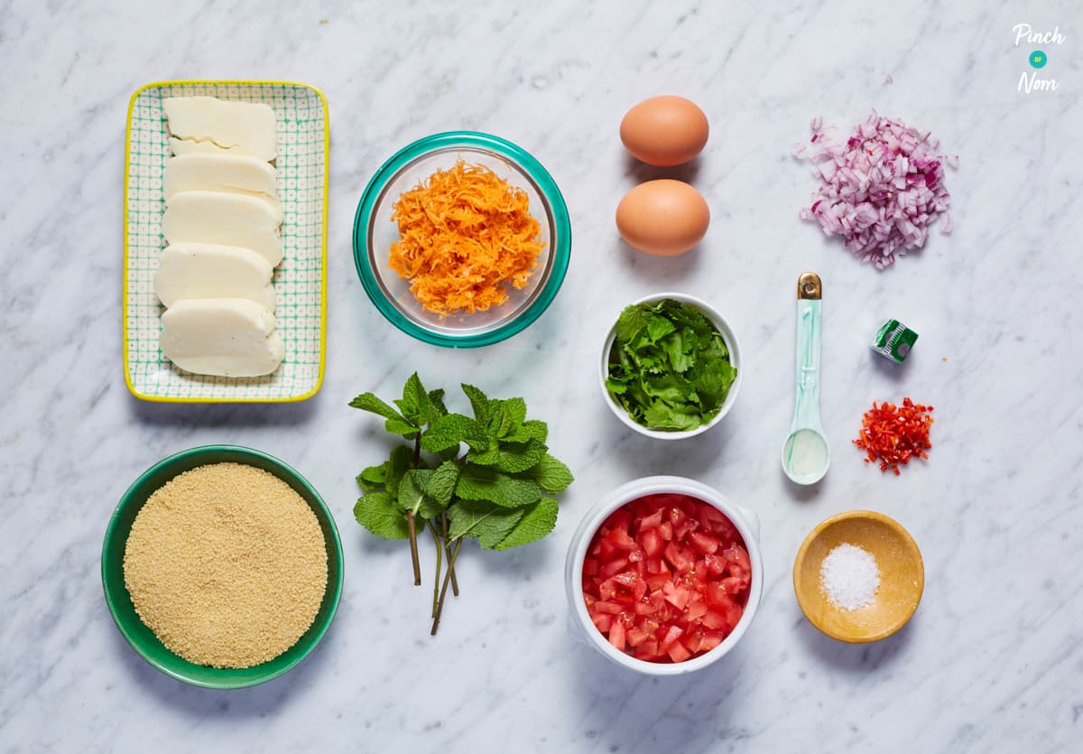 Halloumi Cous Cous Burgers with Salsa - Pinch of Nom Slimming Recipes