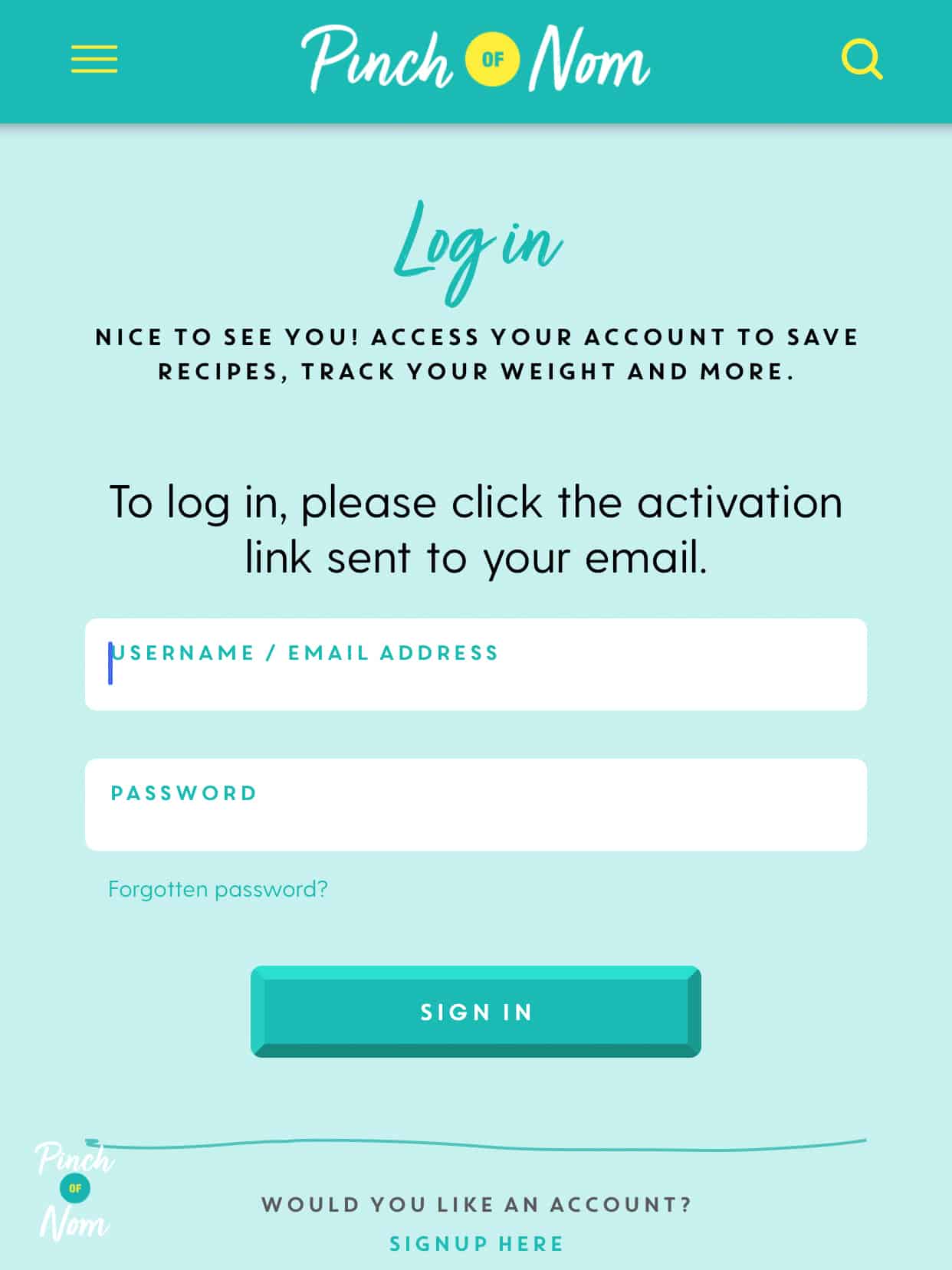 How to sign up and in to the website - Pinch of Nom