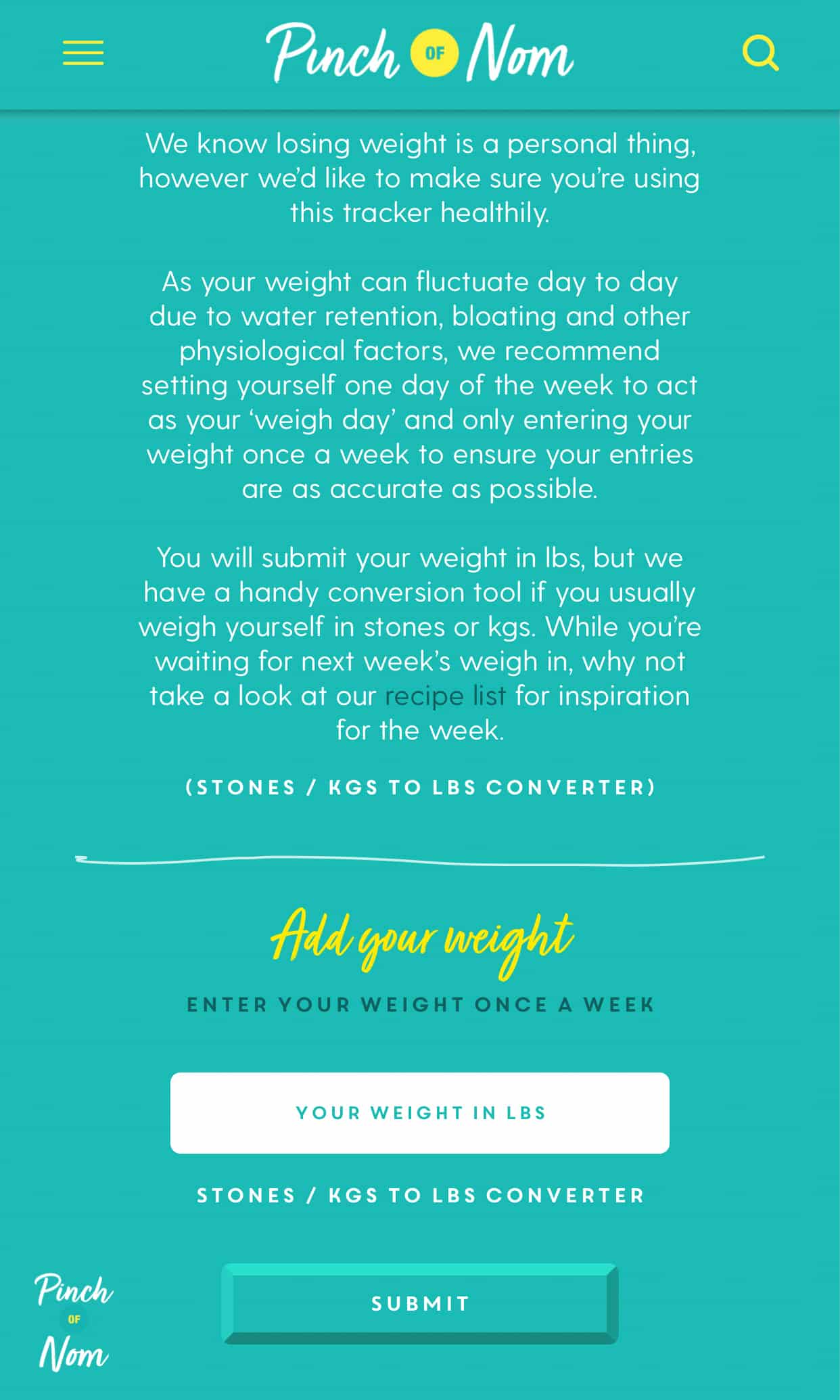 How to use our Weight Loss Tracker - Pinch of Nom