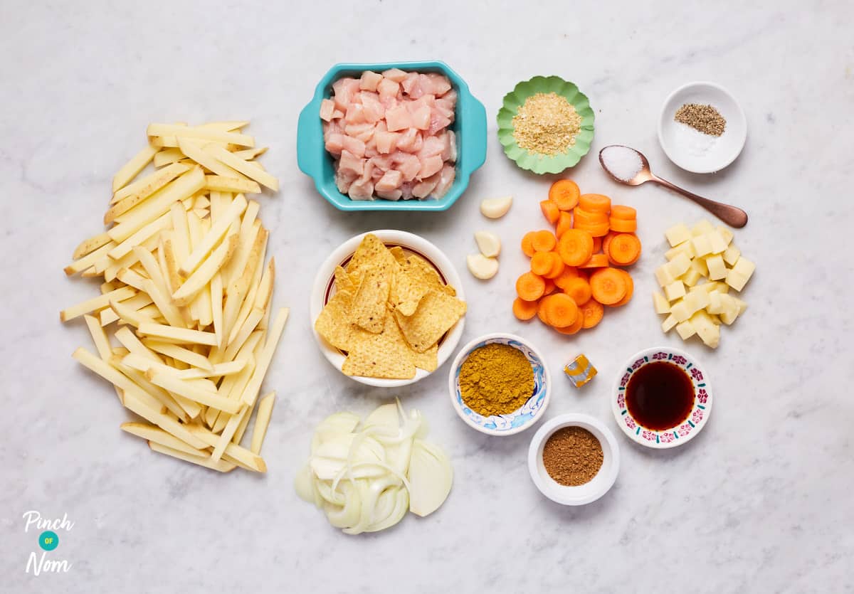 Loaded Katsu Curry Fries - Pinch of Nom Slimming Recipes