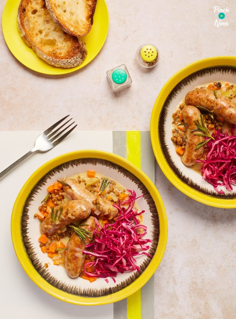 Sausages with Creamy Lentils - Pinch of Nom Slimming Recipes