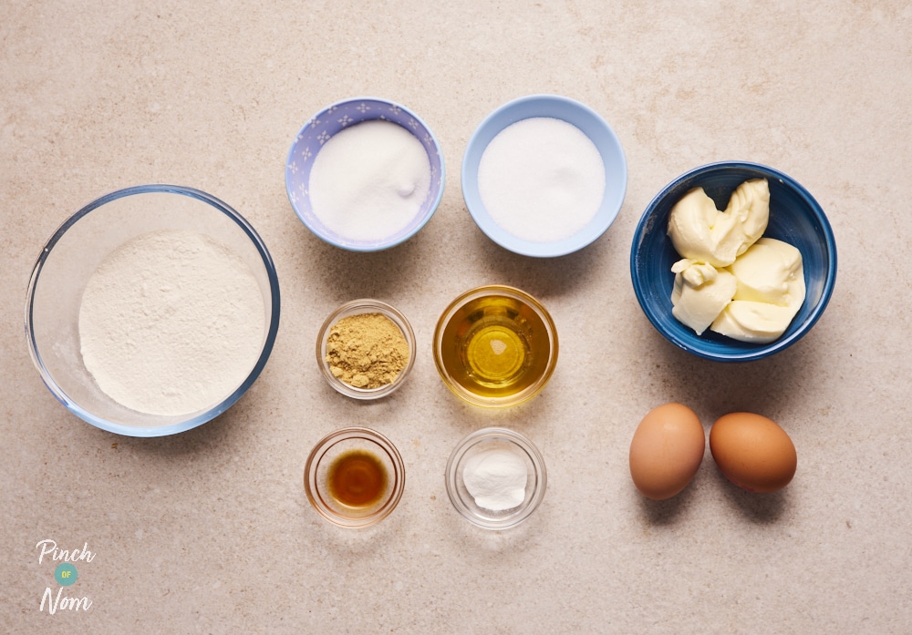 Ingredients for Ginger Sponge Pudding laid out on counter.