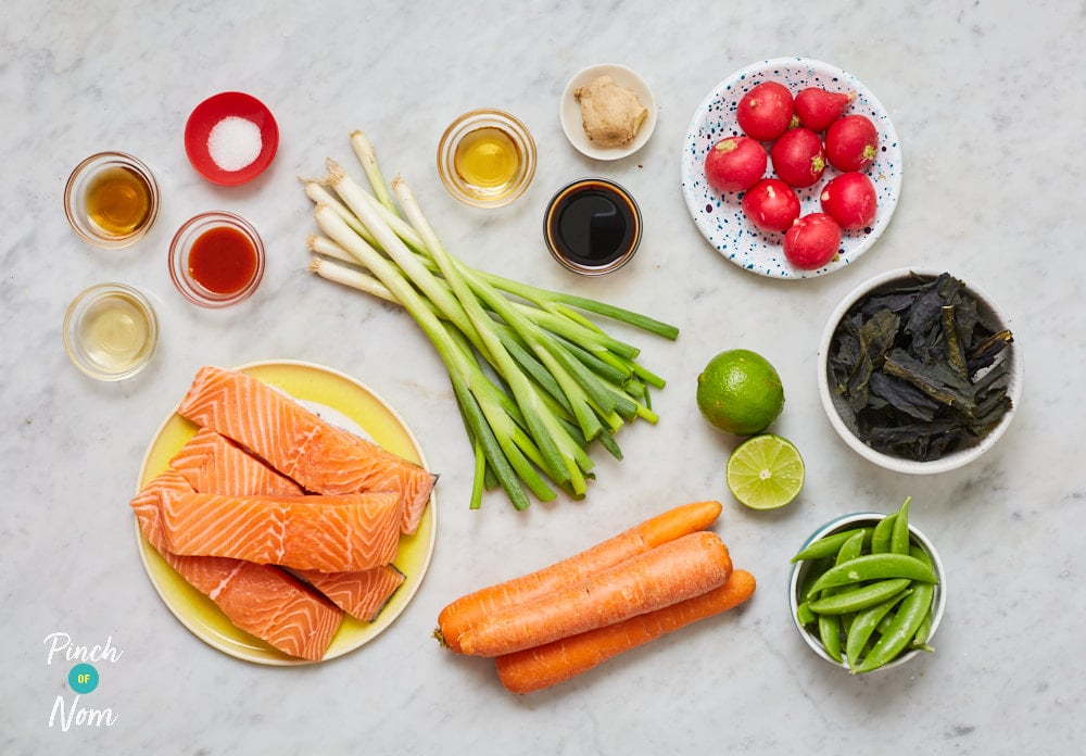 Honey Soy Salmon with Seaweed Salad - Pinch of Nom Slimming Recipes