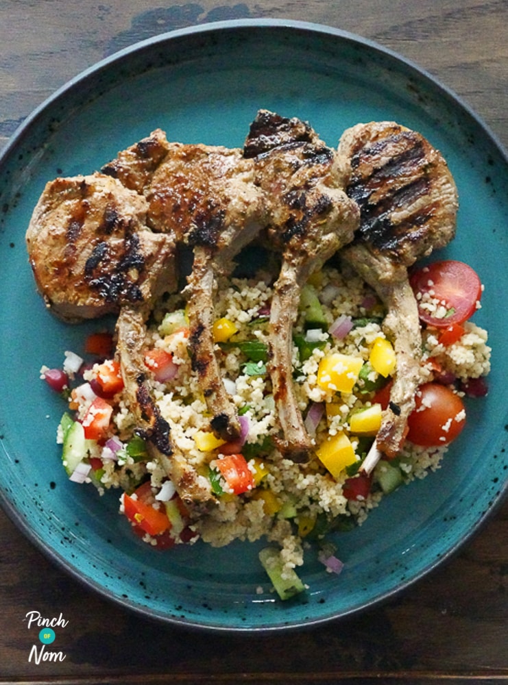Sumac Lamb Chops and Rainbow Couscous pinchofnom.com