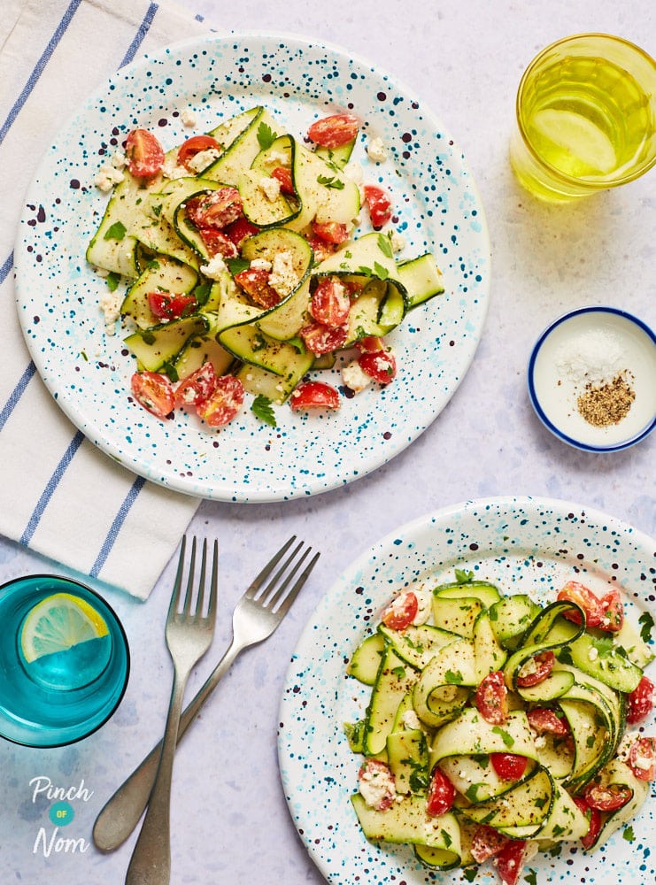 Courgette Ribbon, Lemon and Feta Salad - Pinch of Nom Slimming Recipes