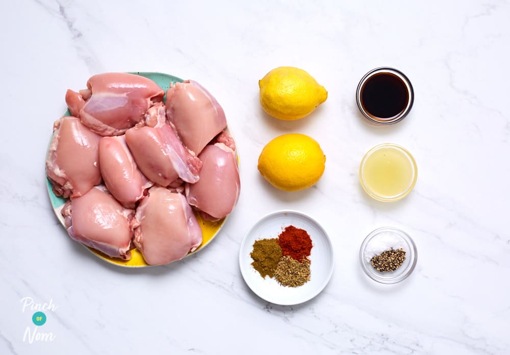 Baked Chicken Thighs with Cumin and Lemon - Pinch of Nom Slimming Recipes