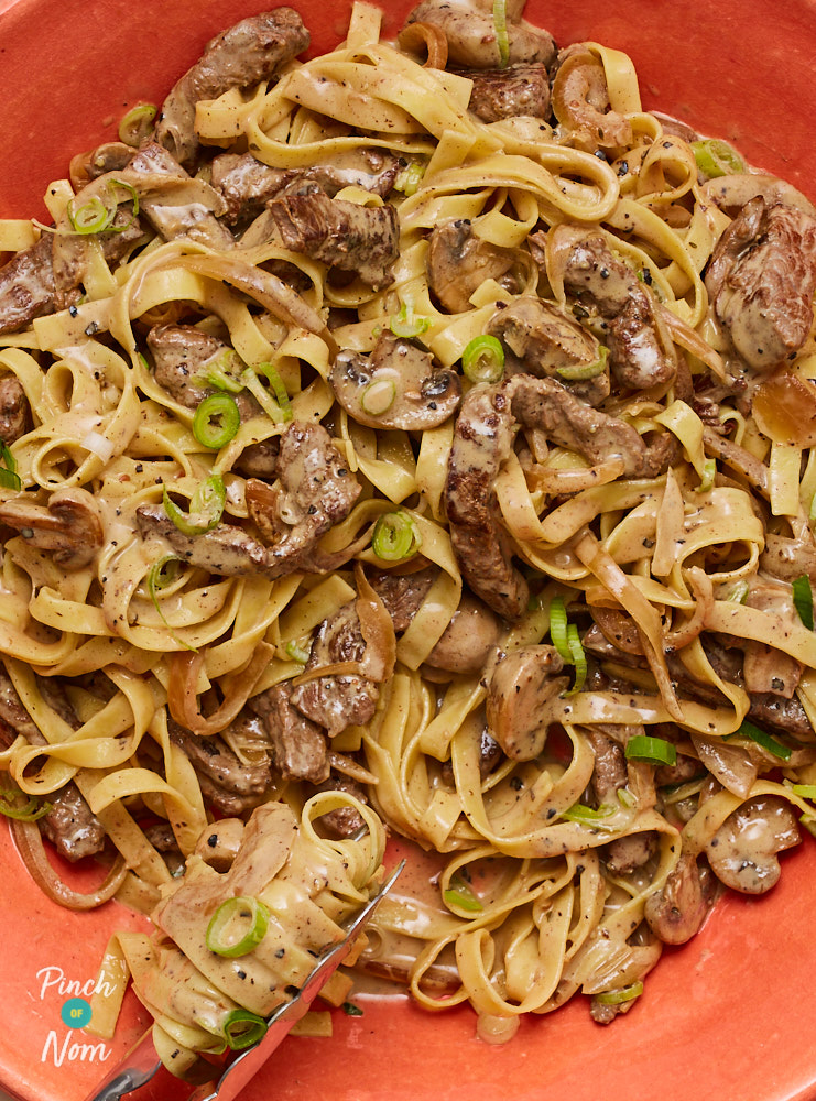 Creamy Peppered Beef Pasta pinchofnom.com