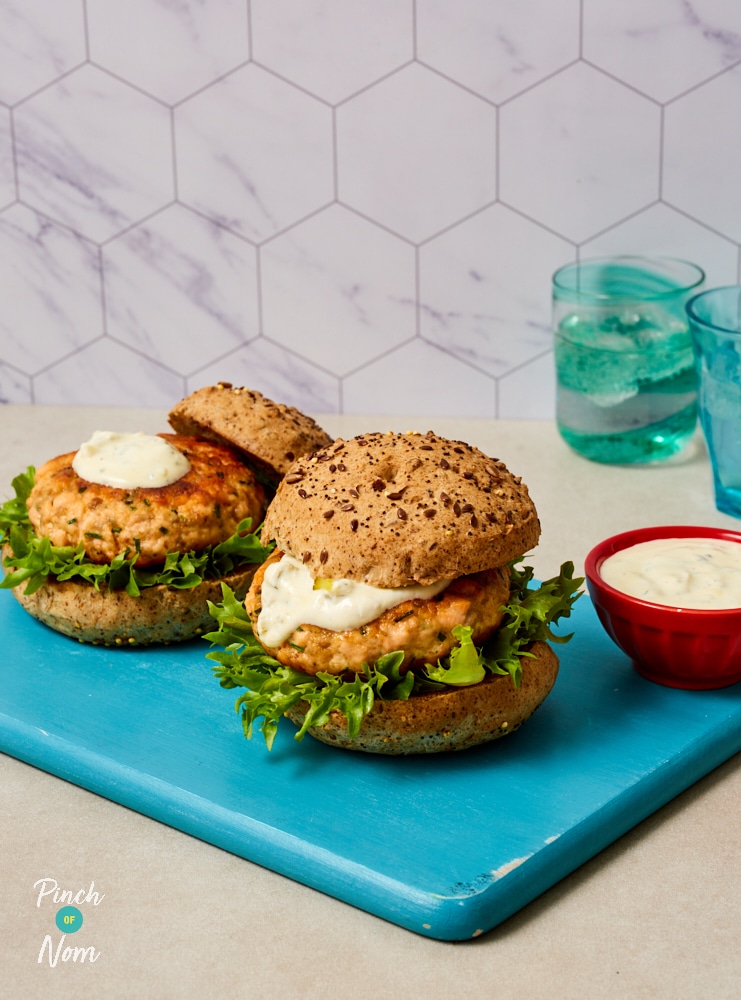 Salmon Burgers - Pinch of Nom Slimming Recipes