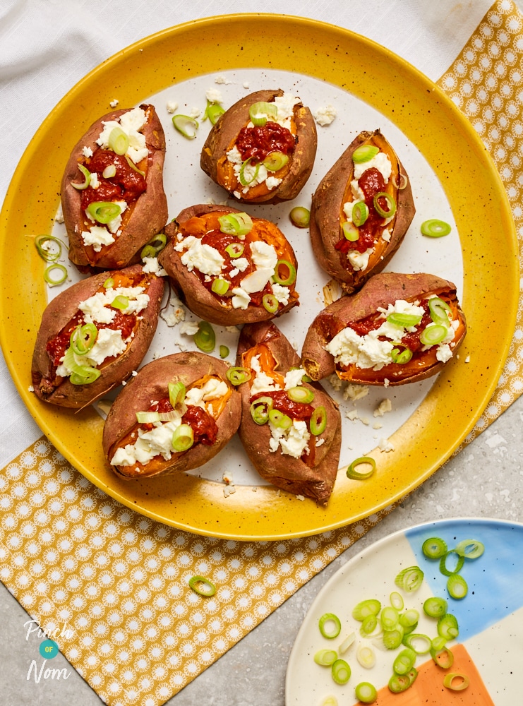 Sweet Potatoes with Feta and Harissa - Pinch of Nom Slimming Recipes