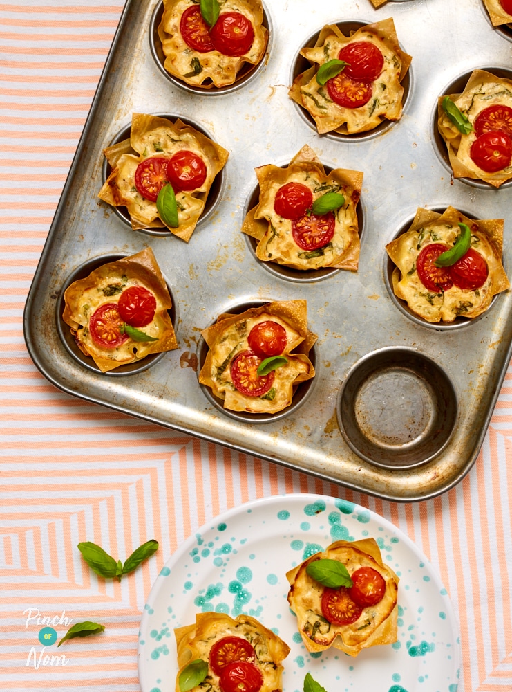 Tomato and Basil Tarts pinchofnom.com