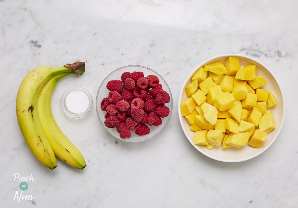 Mango and Raspberry Ice Cream - Pinch of Nom Slimming Recipes