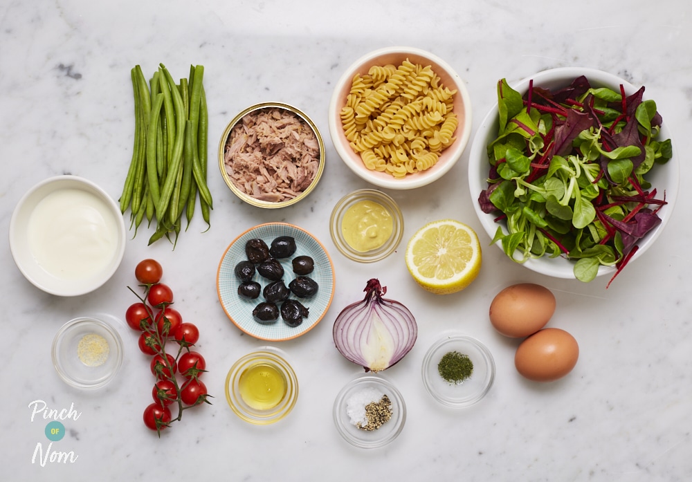 Tuna Nicoise Pasta Salad - Pinch of Nom Slimming Recipes