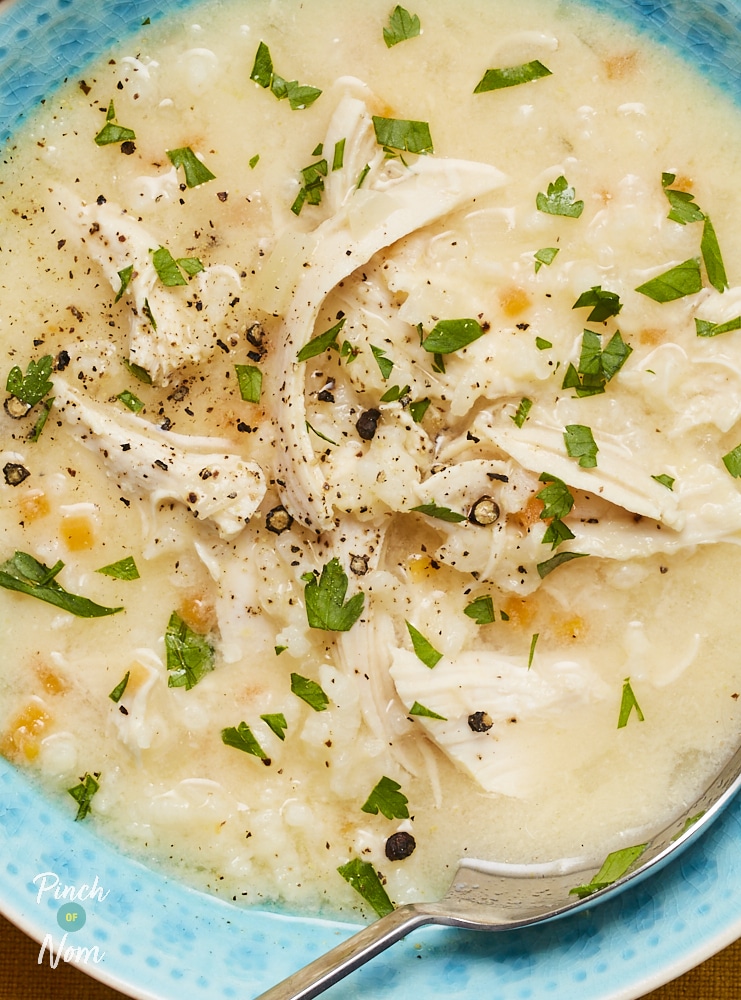 Greek Lemon Chicken and Rice Soup - Pinch of Nom Slimming Recipes