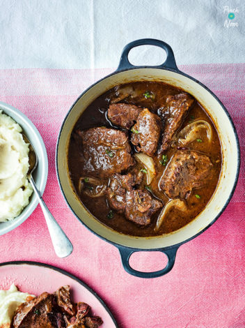 Beef in Red Wine with Shallots pinchofnom.com