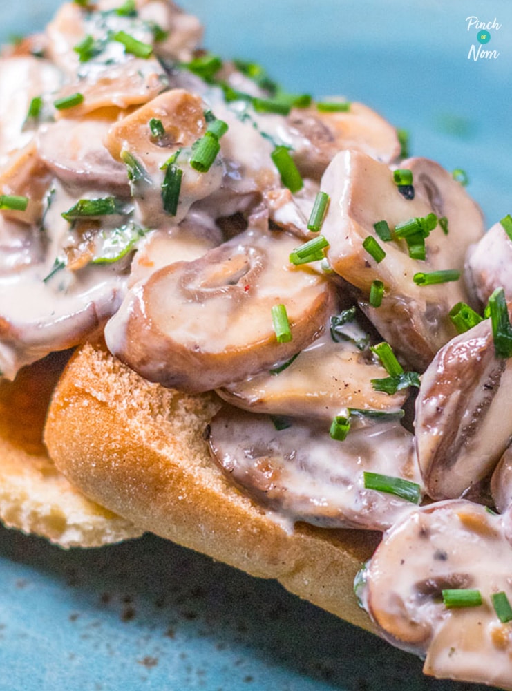 Creamy Mushroom Bruschetta pinchofnom.com