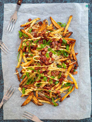 Fully-loaded Bacon Fries pinchofnom.com