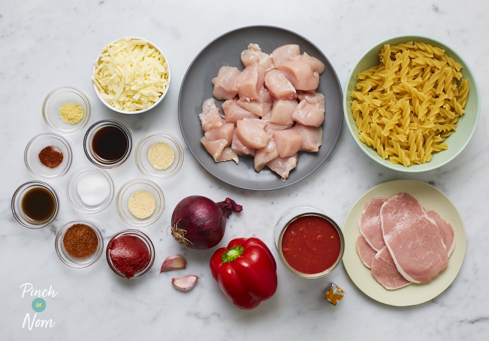 Hunters Chicken Pasta Bake - Pinch of Nom Slimming Recipes