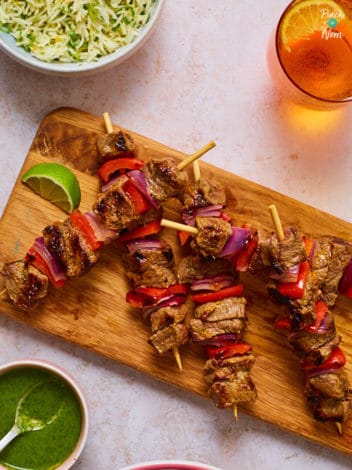 Mojo Beef Skewers with Citrus Rice pinchofnom.com