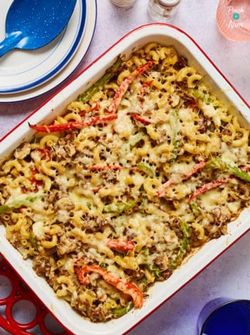 Philly Cheesesteak Pasta pinchofnom.com