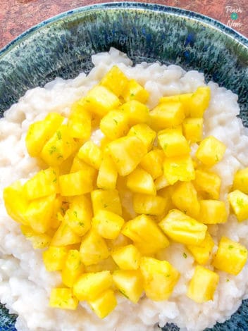 Pina Colada Baked Rice Pudding pinchofnom.com