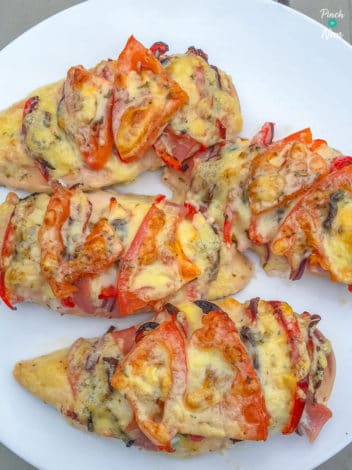 Pizza-stuffed Chicken pinchofnom.com