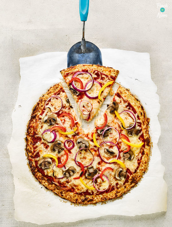 Cauliflower-Base Pizza pinchofnom.com