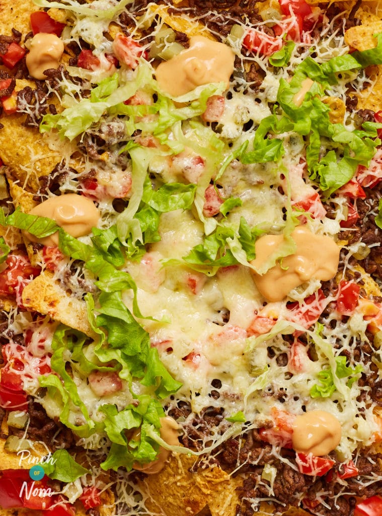 Cheeseburger Nachos - Pinch of Nom Slimming Recipes