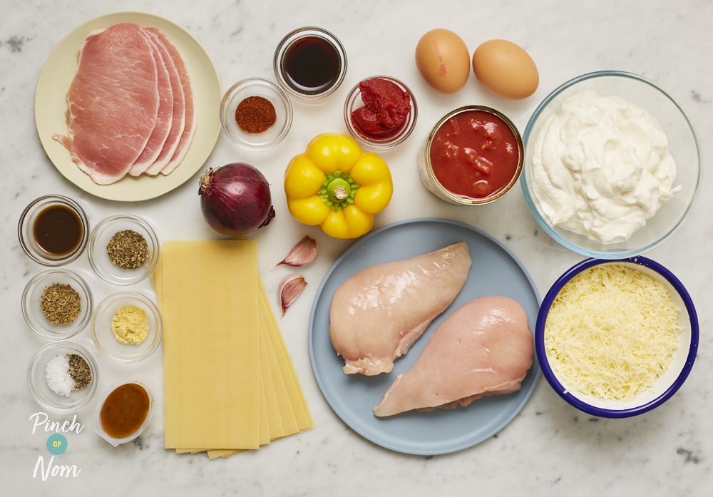 Chicken and Bacon Lasagne - Pinch of Nom Slimming Recipes