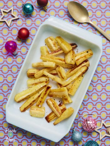 Honey Glazed Roast Parsnips pinchofnom.com