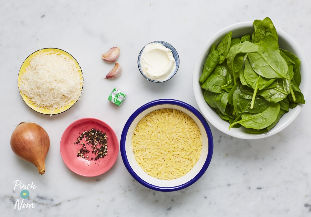 Spinach and Parmesan Orzo - Pinch of Nom Slimming Recipes