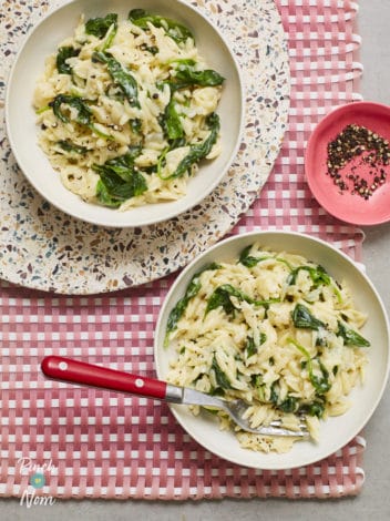 Spinach and Parmesan Orzo pinchofnom.com