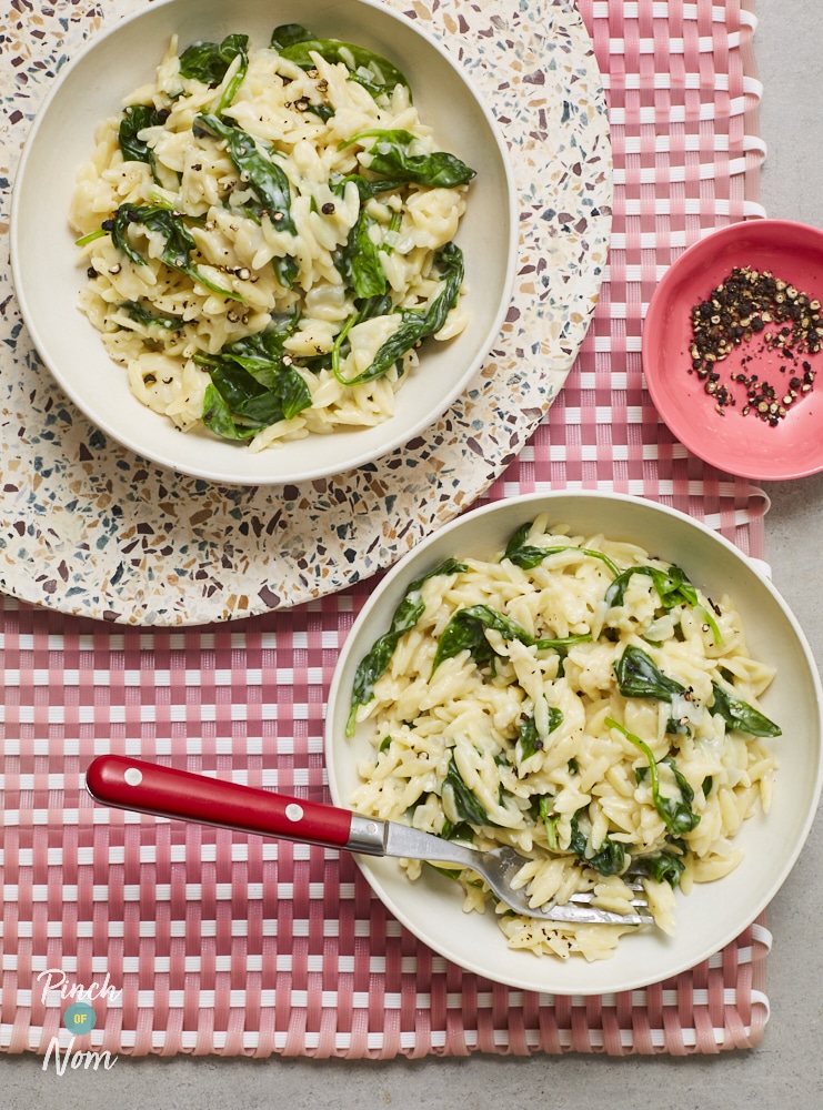 Spinach and Parmesan Orzo - Pinch of Nom Slimming Recipes