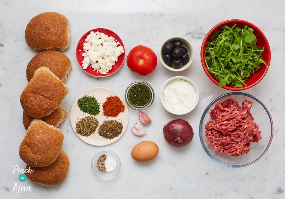 Beef and Feta Burgers - Pinch of Nom Slimming Recipes