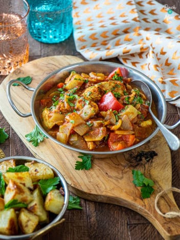 Chicken Dopiaza with Cumin Roast Potatoes pinchofnom.com