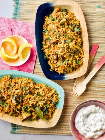 Garlic Mushroom Biryani pinchofnom.com