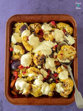 Loaded Cauliflower Tray Bake pinchofnom.com
